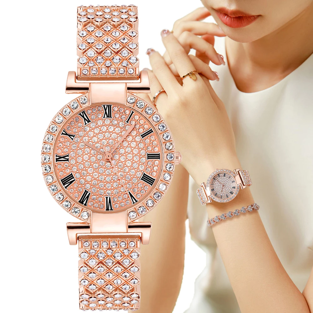 Top Trends: Fashion Ladies Quartz Watch Luxury Brand Full Starry Sky With Diamonds Women Watches Rose Gold Stainless Steel Strap Timepieces Shoppable Styles