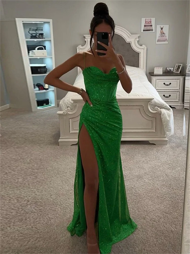 Top Trends: Sheath / Column Sequins Ruched Spaghetti Straps Sleeveless Sweep / Brush Train Dresse Elegant Formal Occasion Dresses For Women 2023 Shoppable Styles