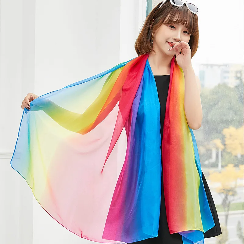 Top Trends: Chiffon Rainbow Colorful Scarf Women's Arn Scarf Dance Silk Scarf Oversized Beach Scarf Shawl Four SeasoYns Shoppable Styles - Image 6