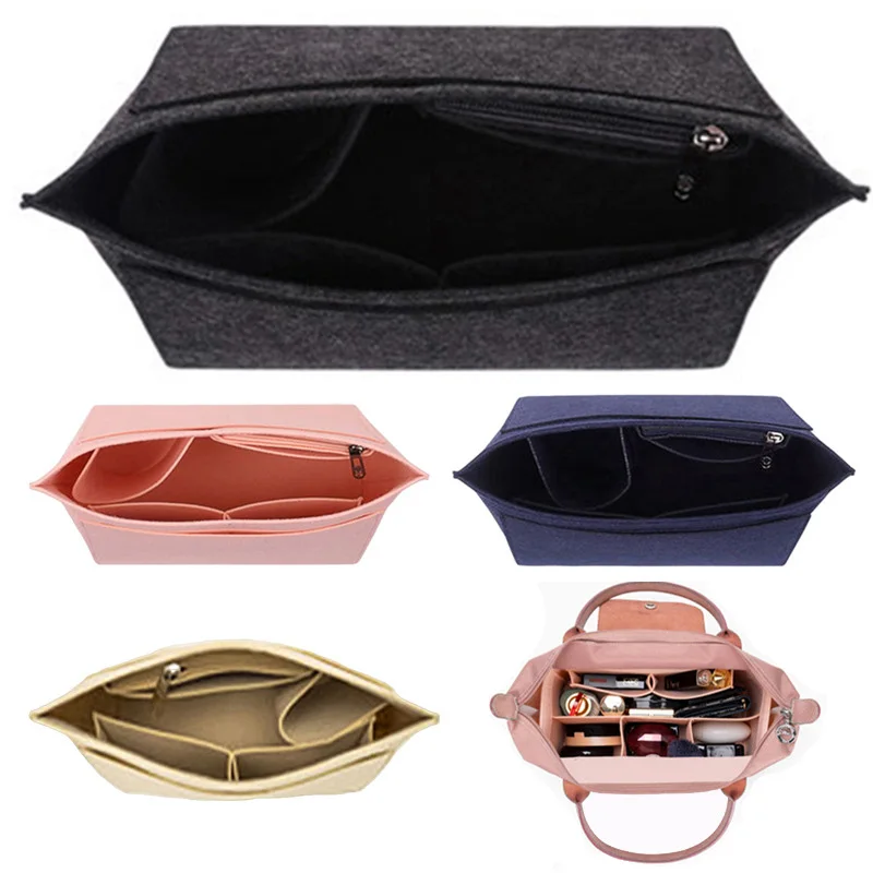 Top Trends: 1Pcs Make Up Organizer Felt Insert Bag For Women Handbag Travel Inner Purse Portable Cosmetic Bags Fit Various Brand Bags Shoppable Styles