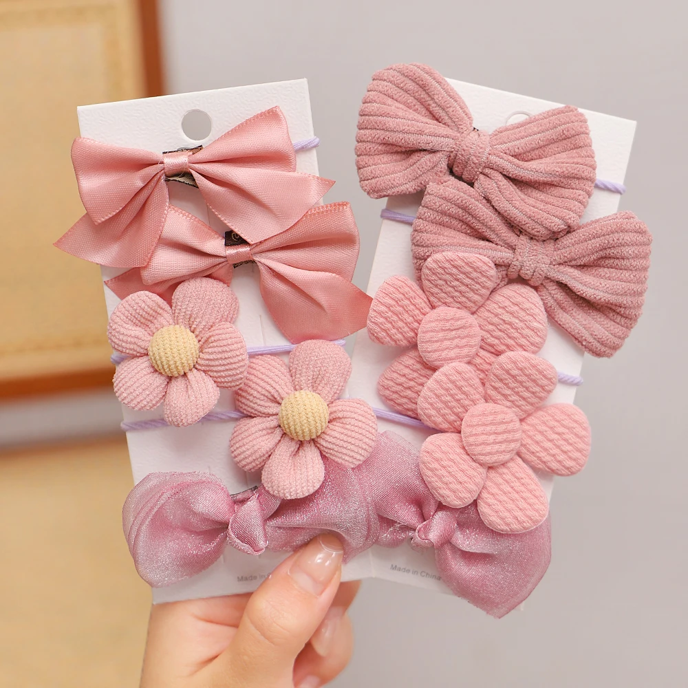 Top Trends: 10Pcs / Set Big Bow Flower Elastic Hairbands Children Girls Sweet Hair Ties Fashion Headbands Hair Accessories Rubber Band For Kid Shoppable Styles