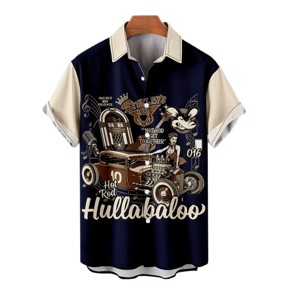 Top Trends: Men's Shirt 3d Vintage Character Violin Car Print Rockabilly Hawaiian Shirt Short Sleeve Top Men's Harajuku Ropa Hombre Beach Shoppable Styles - Image 3