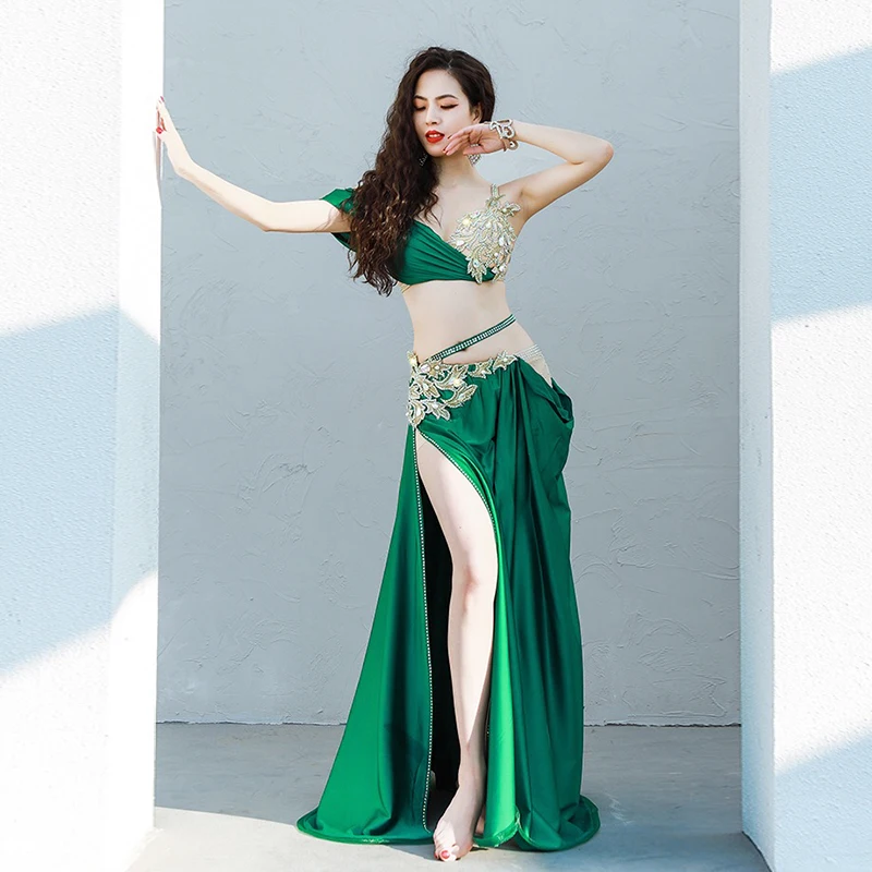 Top Trends: Belly Dance Suit Diamond-Studded Sling Bra Split Big Swing Skirt Performance Clothes Set Oriental Dancing Competition Clothing Shoppable Styles