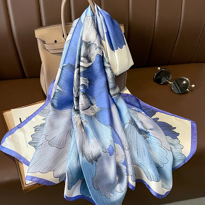 Top Trends: 2023 Spain Luxury Silk Scarf Brand Designer Ombre Big Petal Floral Shawls Pashmina Lady Wraps Scarves Foulard Muslim Hijab Sjaal Shoppable Styles