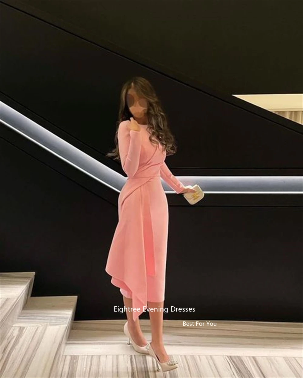 Top Trends: Eightree Pink Elegant Arabic Prom Dresses Long Sleeves Satin Mermaid O Neck Modern Abendkleider Sexy Dubai Formal Occasion Dress Shoppable Styles - Image 3