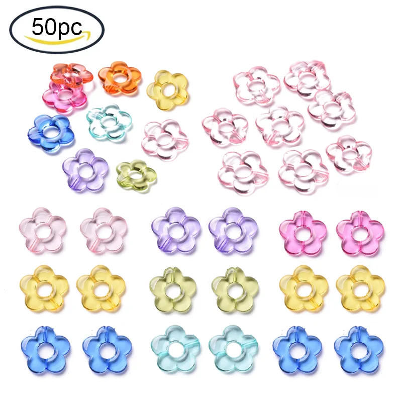 Top Trends: 50PCS Transparent Acrylic Bead Flower Loose Spacer Beads For DIY Jewelry Making Bracelet Necklace Girls DIY Supplies Accessories Shoppable Styles