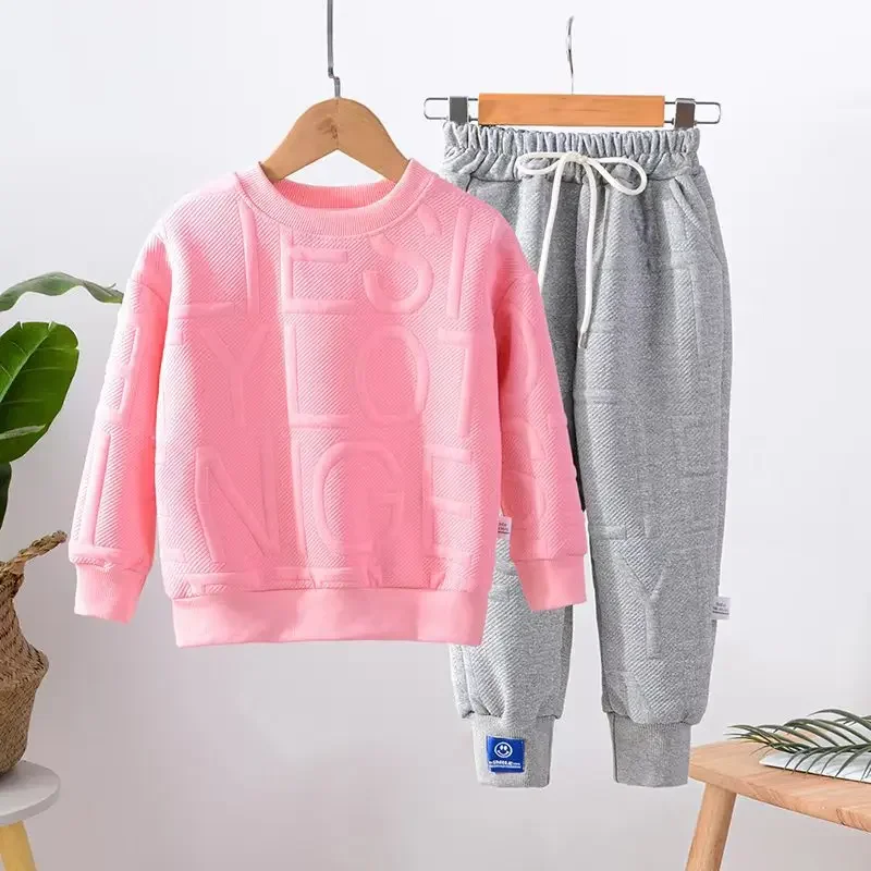 Top Trends: Boy Girls Sweatshirt Spring And Autumn Clothing Junior Kid Fashion Jacquard Letter Long Sleeve Top Sweatpants 2 Pcs Set 3-12Y Shoppable Styles - Image 5