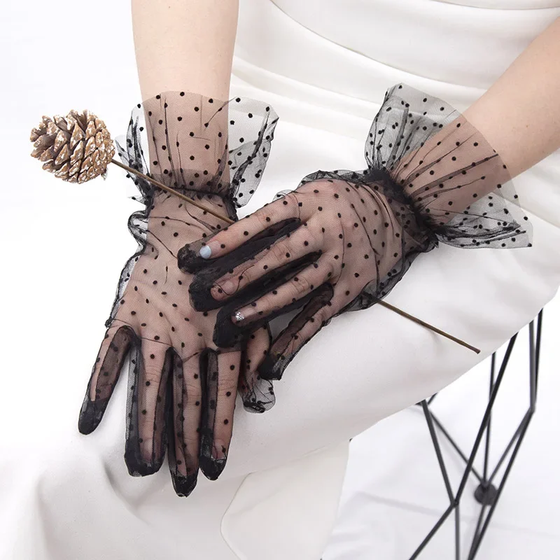 Top Trends: Women Black Sexy Transparentes Dot Mesh Tulle Gloves Wedding Bride Dress Gloves Thin Club Prom Party Dancing Dress Accessories Shoppable Styles