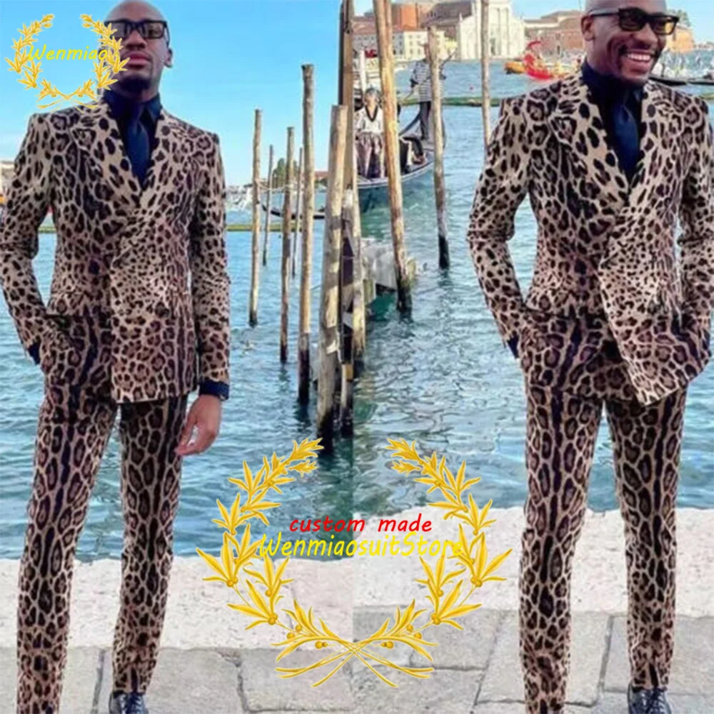 Top Trends: Leopard Print Men's Suits Slim Fit Peaked Lapel 2 Pieces Suede Blazer Tuxedos Party Prom Wear Pants Conjuntos De Chaquet Shoppable Styles