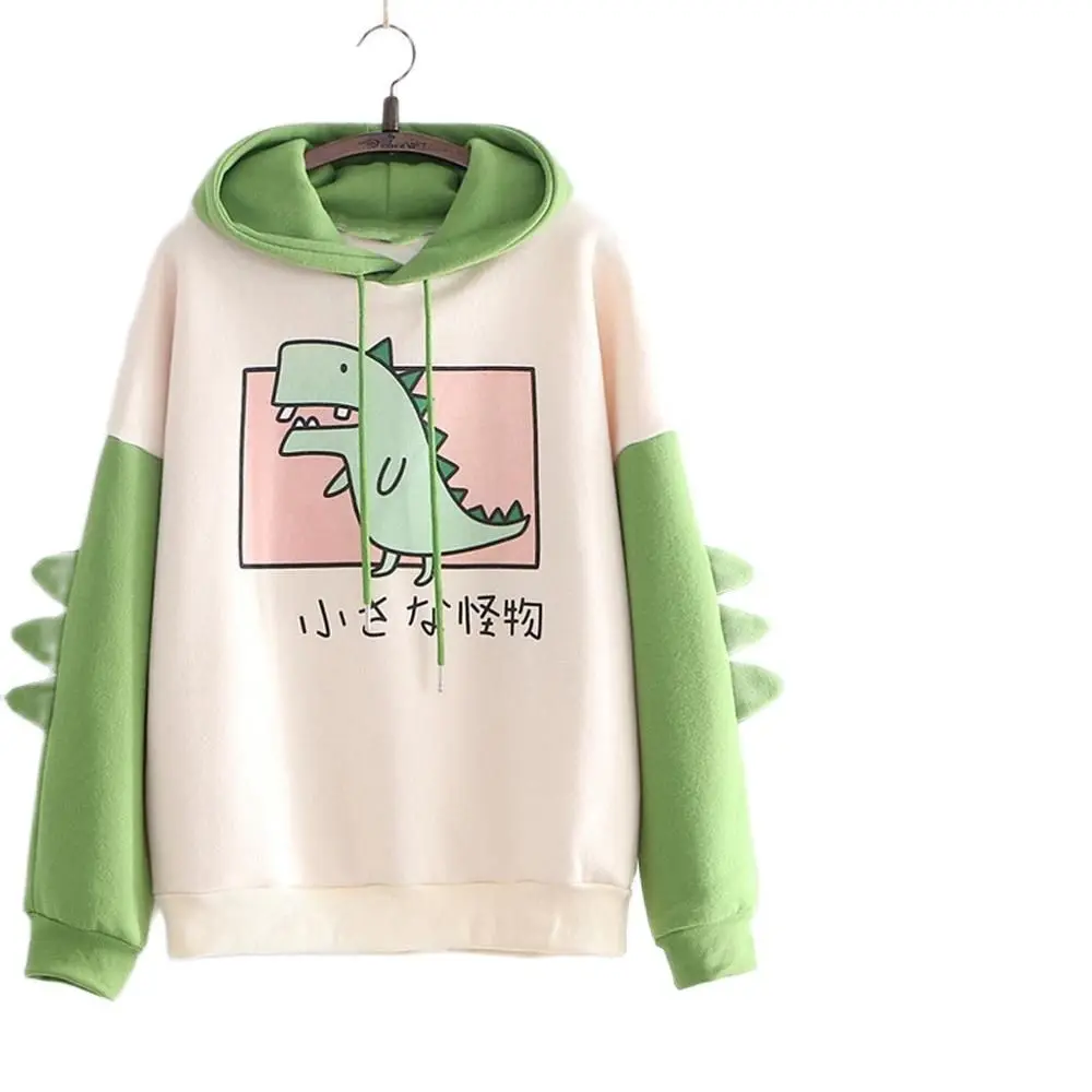 Top Trends: Dinosaur Oversized Cartoon Hoodie Women Fashion Sweatshirt Casual Print Korean Style Thicken Sweatshirt Winter Dino Hoodie Tops Shoppable Styles