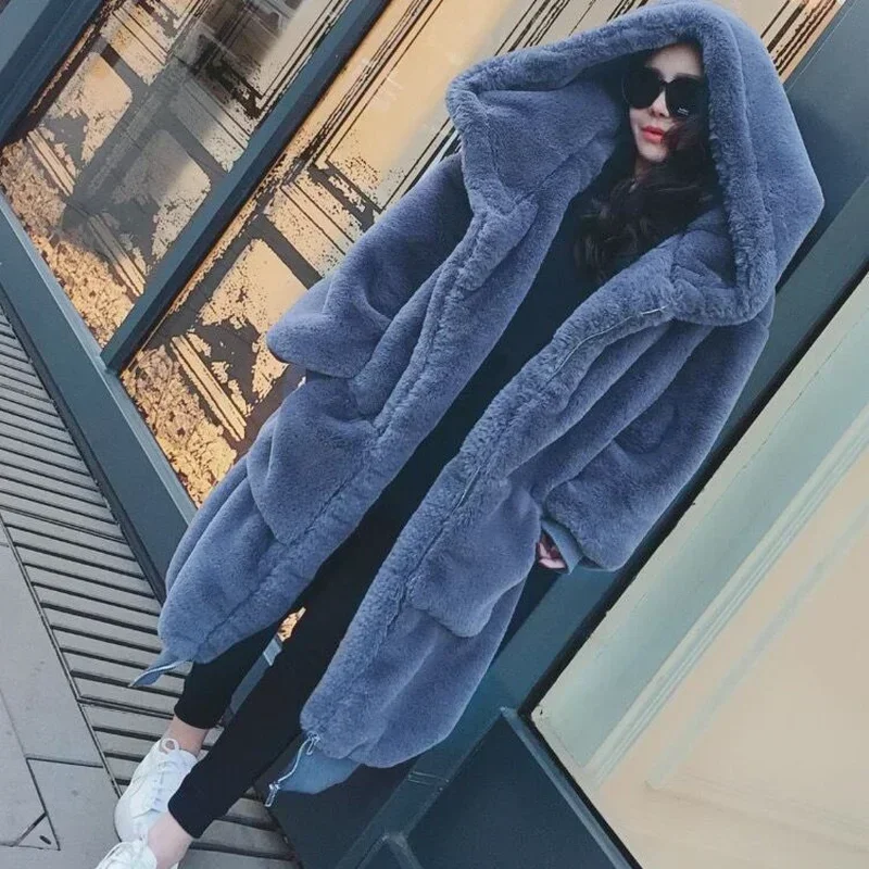 Top Trends: Casual Fur Women's Jacket Winter Thicken Warm Hooded Fur Coat 2023 New Rex Rabbit Fur Long Section Pure Color Faux Fur Coat Shoppable Styles