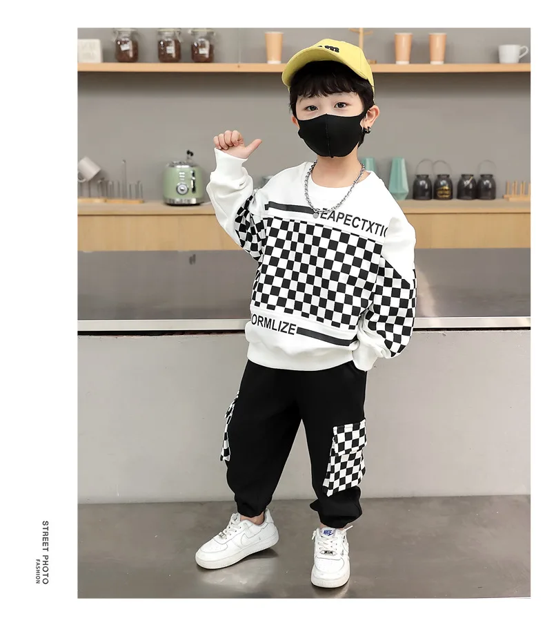 Top Trends: Boys' Long Sleeve Sweatshirt + Pants 2pcs Suit Spring Autumn Plaid Print Sweater Medium And Big Children Sports Two-Piece Suit Shoppable Styles - Image 5