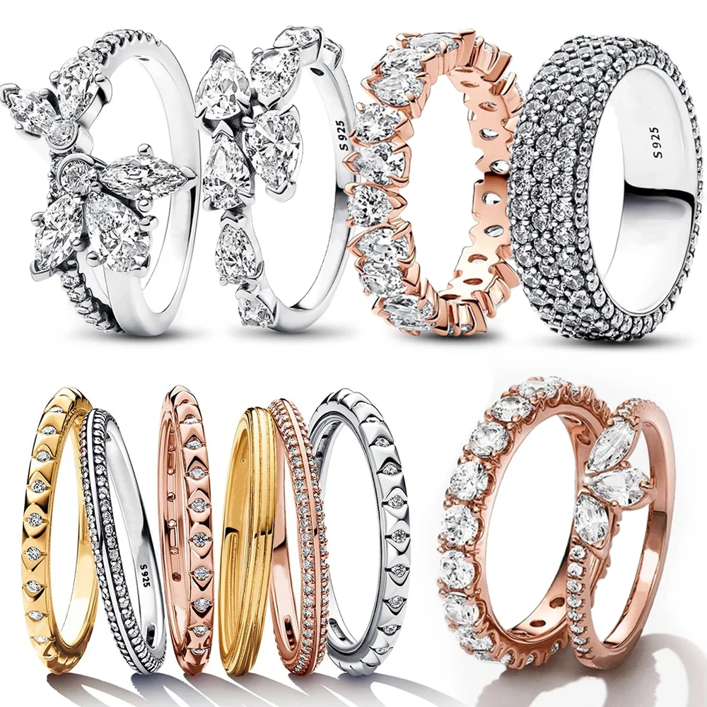 Top Trends: Trendy Timeless Pavé Triple-row Ring 925 Sterling Silver Finger Rings Clear CZ Round Ring For Women Fine Jewelry Shoppable Styles