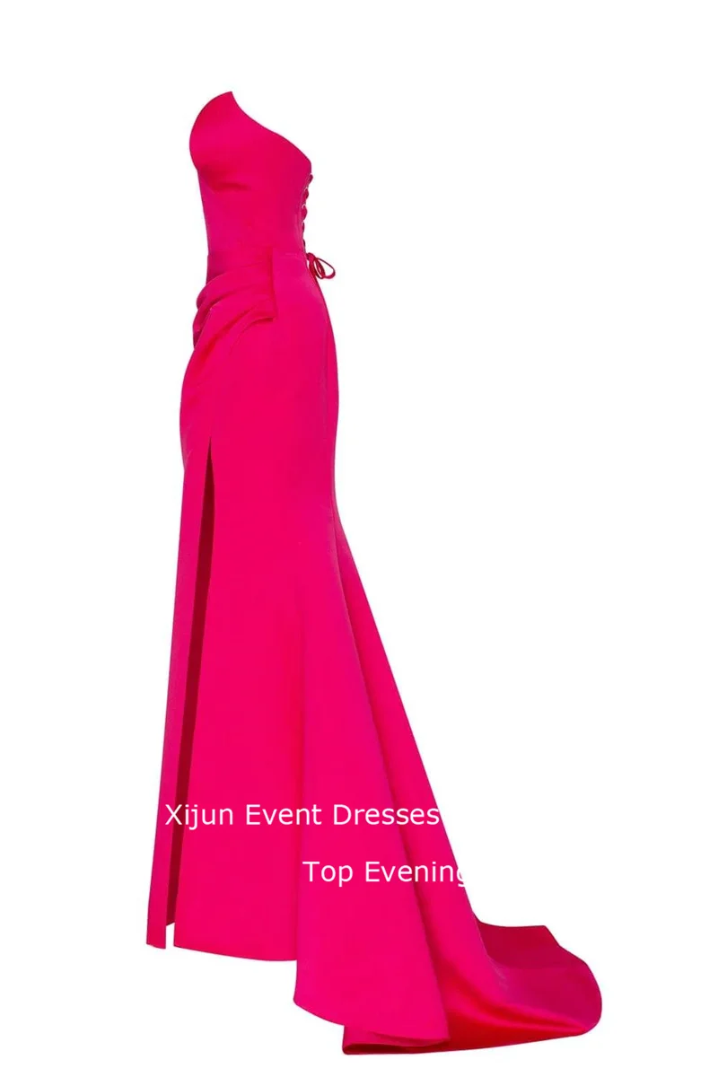 Top Trends: Xijun Mermaid Evening Dresses Hot Pink Satin Detachable Bow Train Sleeveless Splilt Prom Gowns Sweetheart Wedding Party Gowns Shoppable Styles - Image 5