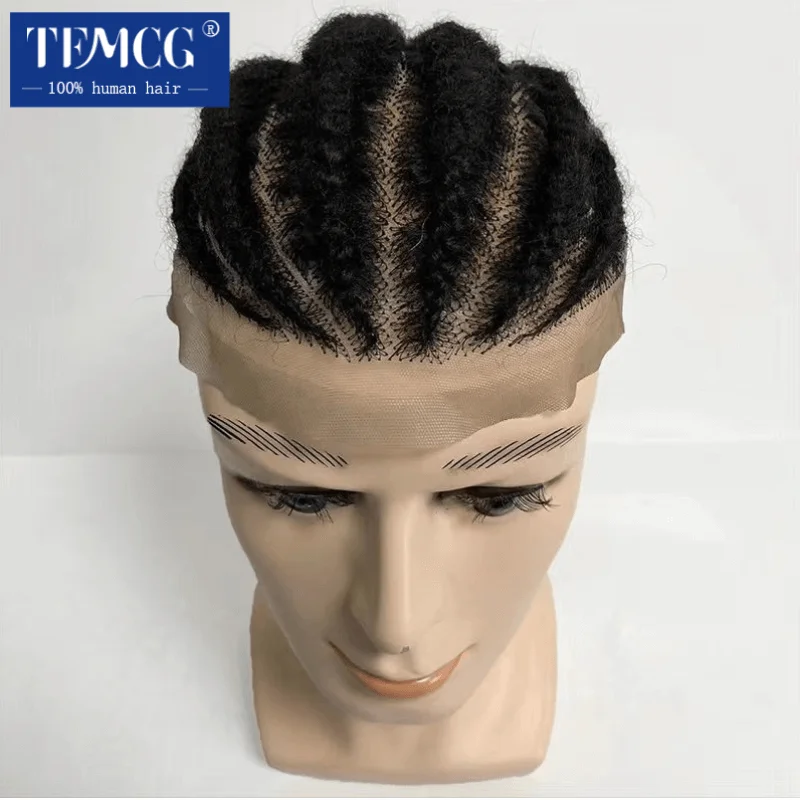 Top Trends: Toupee For Men Braided Full Lace Toupee For Black Men Human Hair Replacement Afro Corn Braids Male Hair Prosthesis Wigs For Men Shoppable Styles - Image 2