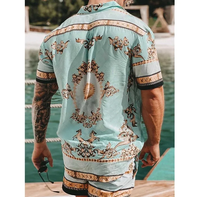 Top Trends: Fashionable Men's T-shirt Short-sleeved Shorts Suit Beach Casual Printed Street Summer 2024 New Suit Top 2-piece Set Shoppable Styles - Image 2