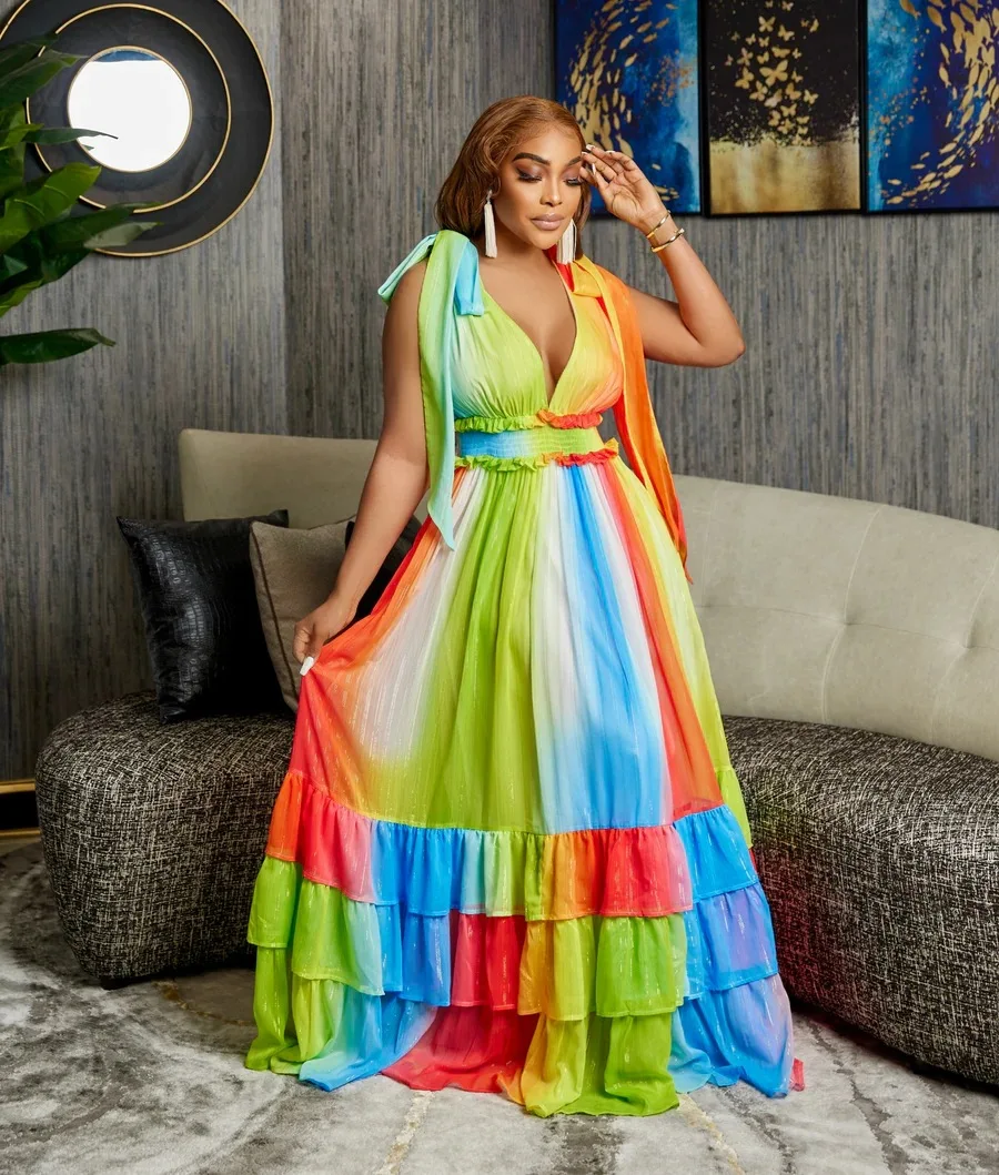 Top Trends: 2023 African Party Evening Dresses For Women Summer Africa V-neck Sleeveless Long Dress Maxi Dress Dashiki African Dresses Women Shoppable Styles