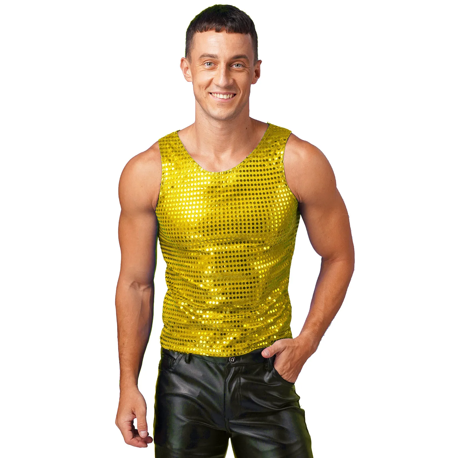 Top Trends: 2023 New Mens T-shirts Shiny Sequins Sleeveless Loose Tank Tops Fashion Christmas Performance Clothing Nightclub Party Waistcoat Shoppable Styles - Image 3