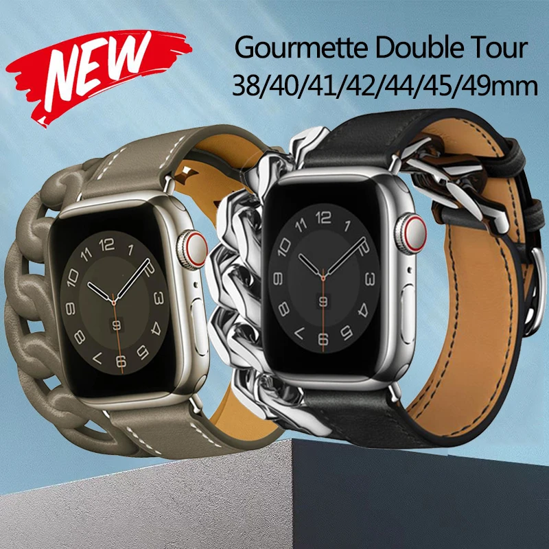 Top Trends: Logo Genuine Leather Loop For IWatch Ultra 49mm 8 7 41mm 45mm Gourmette Double Tour Strap For Apple Watch Band 44mm 42mm 38 40mm Shoppable Styles