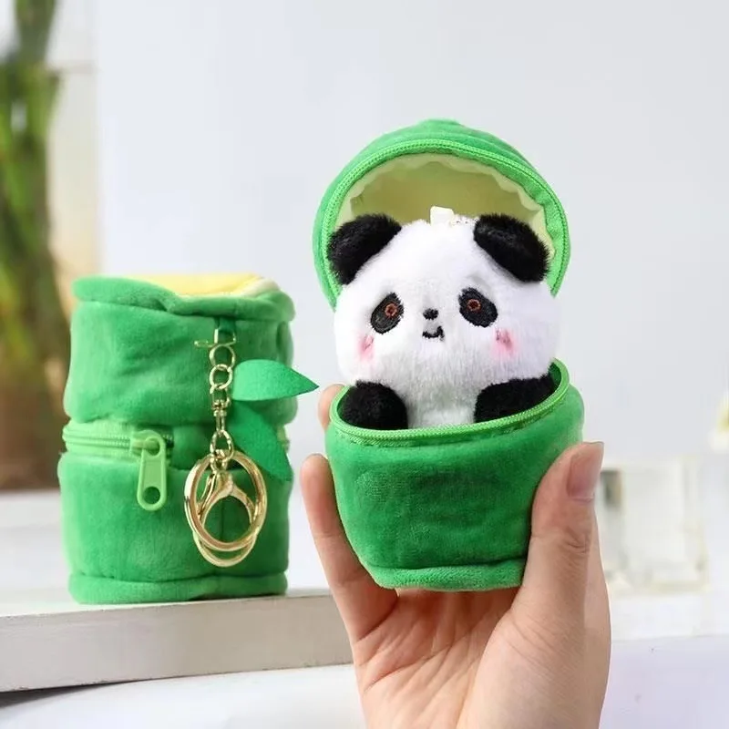 Top Trends: Cute Keychains Unique Design Plush Panda Doll Keychains With Bamboo Storage Bag Creative Plush Keyrings Kawaii Keychain For Bag Shoppable Styles