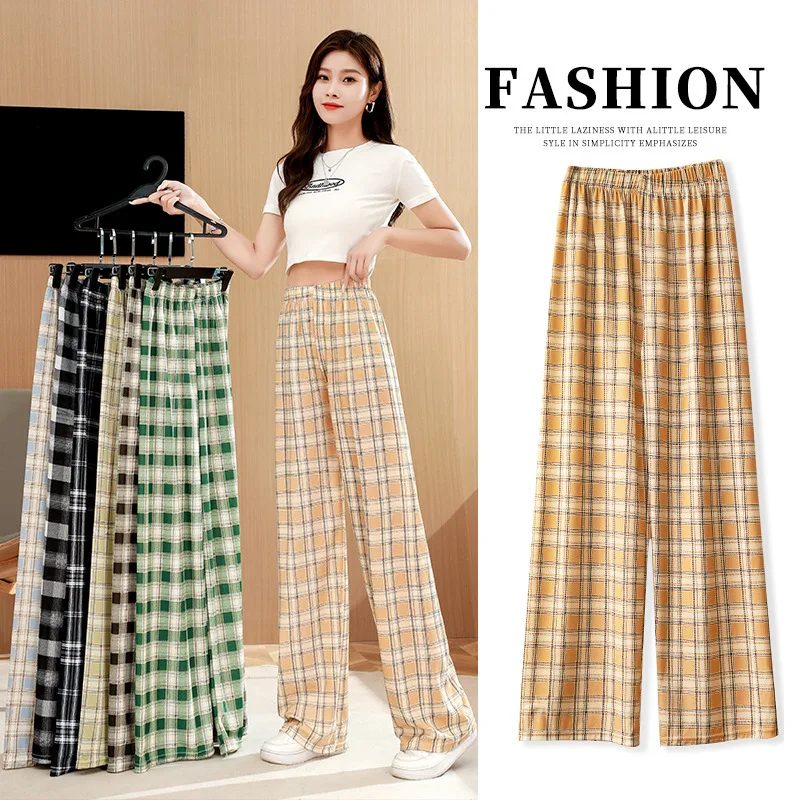 Top Trends: New Vintage Plaid Women Pants High Waist Wide Leg Straight Pant Loose Casual Female Trousers Wide Leg Pant Fashion Streetwear Shoppable Styles