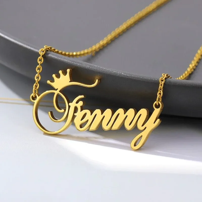 Top Trends: Custom Name Necklace For Women Personalised Crown Cursive Font Gold Stainless Steel Letter Pendant Choker Jewelry Birthday Gifts Shoppable Styles