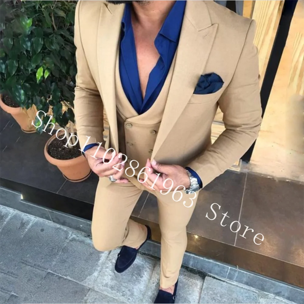 Top Trends: New Fashion Men Suits Slim Fit Peak Lapel 3 Pieces Best Men Groom Wear Wedding Tuxedos Blazer+ Vest+ Pants Costume Homme Mariage Shoppable Styles