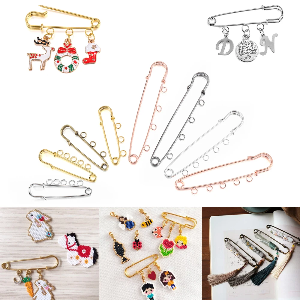 Top Trends: 10Pcs Safety Pins Brooch Blank Base Brooch Pins 50 / 80 / 90mm Pins 3 / 5 Holes Jewelry Pin For Jewelry Making Supplies Accessories Shoppable Styles