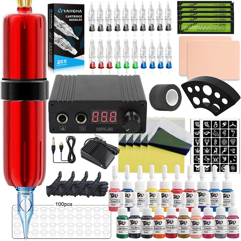 Top Trends: Tattoo Machine Kits Tattoo Power Supply Rotary Pen With Cartridge Needles Professional Tattoo Pen Set Complete Tattoo Kit Supply Shoppable Styles