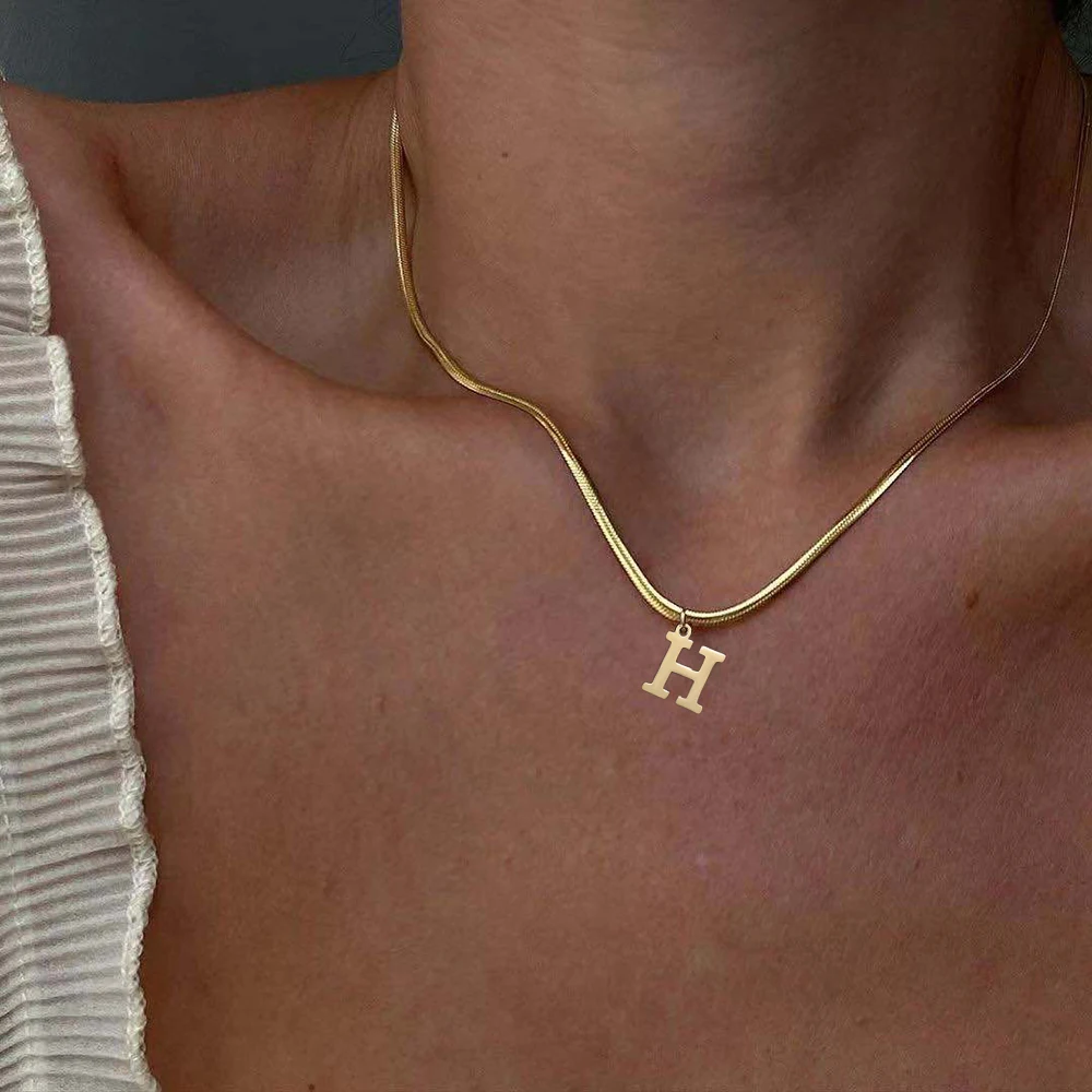 Top Trends: A-Z Alphabet Gold Plated Stainless Steel Pendant Necklace For Women Snake Chain Initial Letter Clavicle Necklaces Collar Jewelry Shoppable Styles