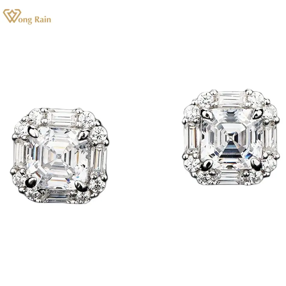 Top Trends: Wong Rain 925 Sterling Silver Asscher Cut Created Moissanite Ruby Gemstone Wedding Simple Ear Studs Earrings Fine Jewelry Gift Shoppable Styles