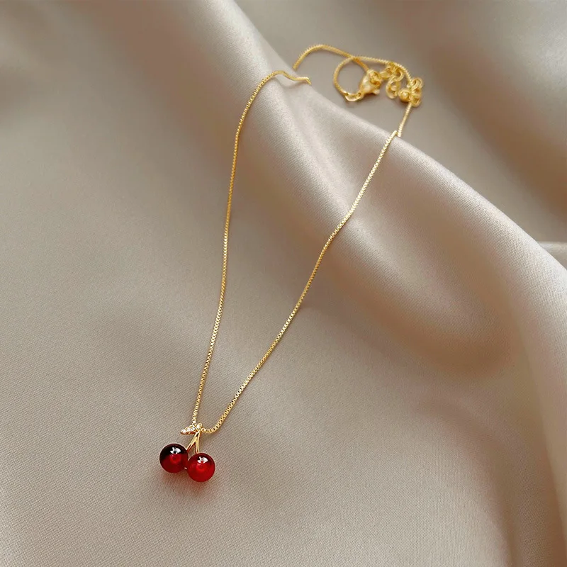 Top Trends: New Wine Red Cherry Gold Colour Pendant Necklace For Women Personality Fashion Necklace Wedding Jewelry Birthday Gifts Shoppable Styles - Image 5