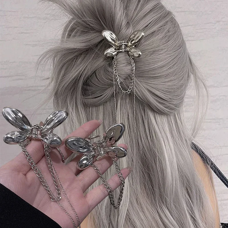 Top Trends: Metal Mini Butterfly Hair Claws For Women Ladies Black Silver Small Hair Clips With Tassel Chains Girl Fashion Hair Accessories Shoppable Styles