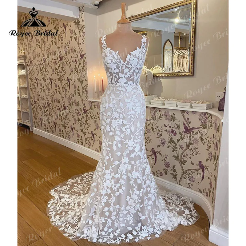 Top Trends: Robe Mariée Sirene Spaghetti Straps Boho Wedding Dress Backless Lace Sweetheart Mermaid / Trumpet Beach Mariage Bridal Gown 2022 Shoppable Styles