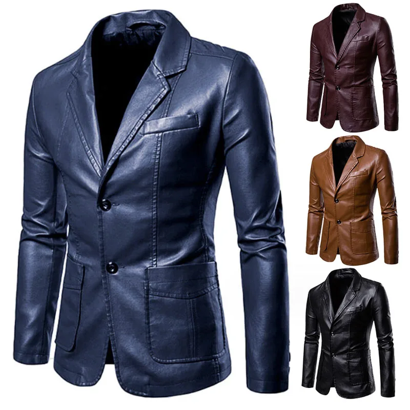 Top Trends: Spring Autumn Korean Style Men&#039;s Slim Fit Motorcycle PU Blazer Leather Jacket Single Breasted Business Coat Fashion Streetwear Shoppable Styles