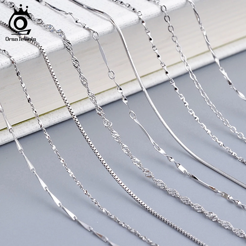 Top Trends: ORSA JEWELS Real Silver 925 Necklaces For Women Basic Link Chain 40-60cm Box Snake Twisted Women's Neck Chain Jewelry OSC18 Shoppable Styles