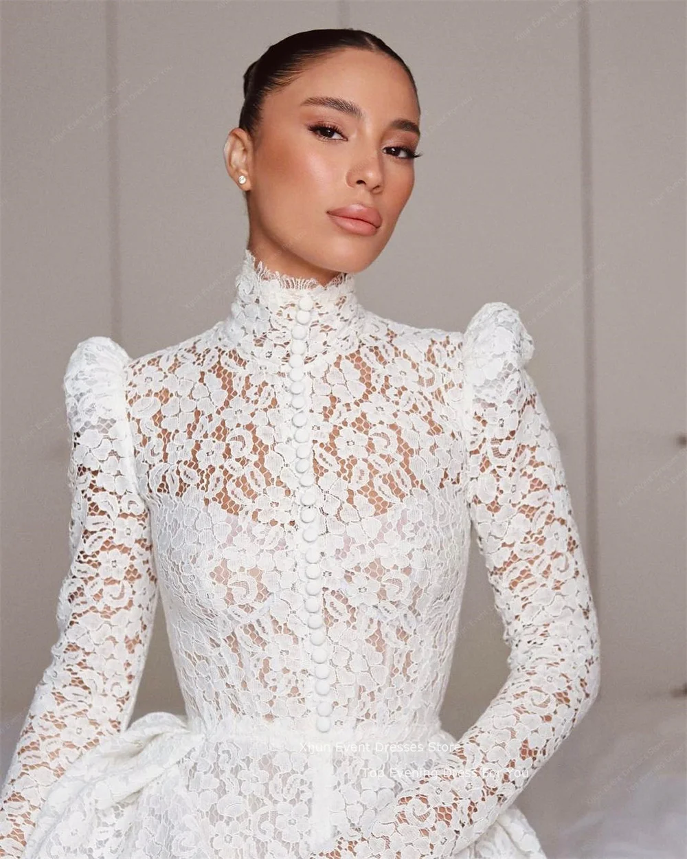 Top Trends: Xijun Lace Flower Wedding Dresses High Neck Full Sleeves Bridal Gowns Israel Bride Dresses For Women Robe De Mariage 2023 A-Line Shoppable Styles - Image 3