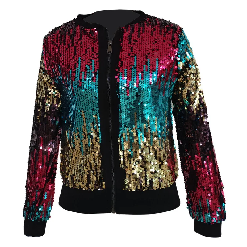 Top Trends: Women Sequin Jacket Casual Loose Coat Elegant Shiny Open Front Zipper Colorful Gradient Jacket Outwear Tops Spring New Shoppable Styles - Image 5