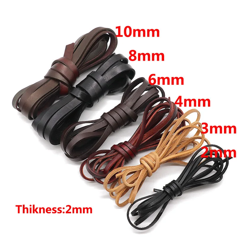 Top Trends: 1 / 2meters Flat Round Genuine Cow Leather Cords Vintage Brown 3 / 4 / 5 / 6 / 8 / 10mm Leather Rope String For Bracelet Jewelry Making Shoppable Styles