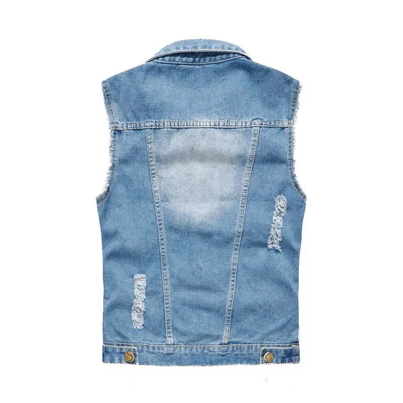 Top Trends: FALIZA New Mens Denim Vests Ripped Sleeveless Jeans Jacket Men Waistcoats Cotton Gilet Tank West Cowboy Hip Hop Rivet Streetwear Shoppable Styles - Image 3