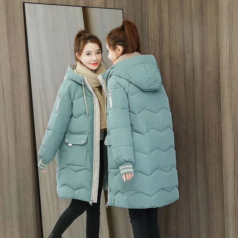 Top Trends: 2023 New Winter Coat Women Down Cotton Jacket Loose Large Thick Mid Length Version Outwear Hooded Overcoat Warm Parkas Shoppable Styles - Image 5