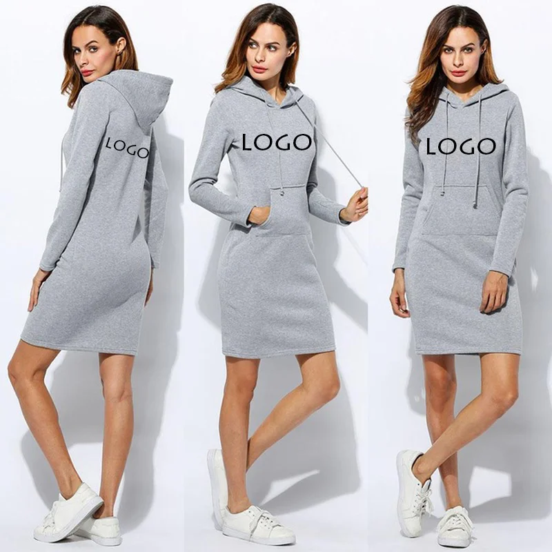 Top Trends: Custom Your Logo Fashion Long Hoodies Dress New For Women Solid Color Full Sleeve Hoodie Slim Casual Pullovers Sweatshirt Dress Shoppable Styles