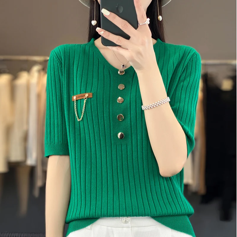 Top Trends: 2023 Spring Women's Short Sleeve Cashmere Short Sleeve Sweater Short Sleeve T-shirt Pullover Short Sleeve Knitted Short Sleeve Shoppable Styles