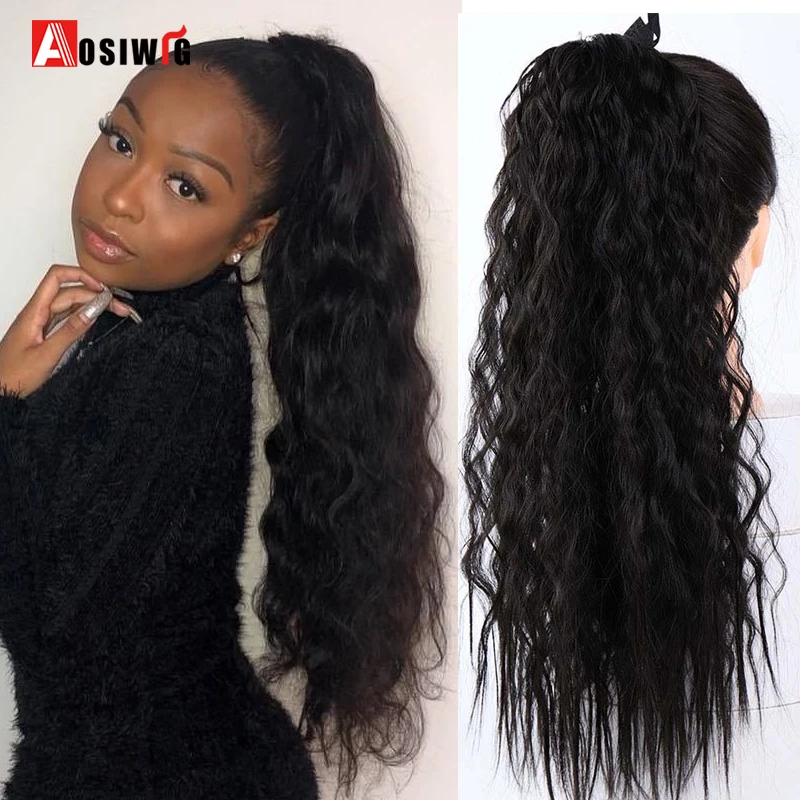 Top Trends: AOSI 22" 18" Long Afro Curly Synthetic Drawstring Ponytail Hairpieces Women Fake Pony Tail Hair Extension Clip Heat Resistant Shoppable Styles