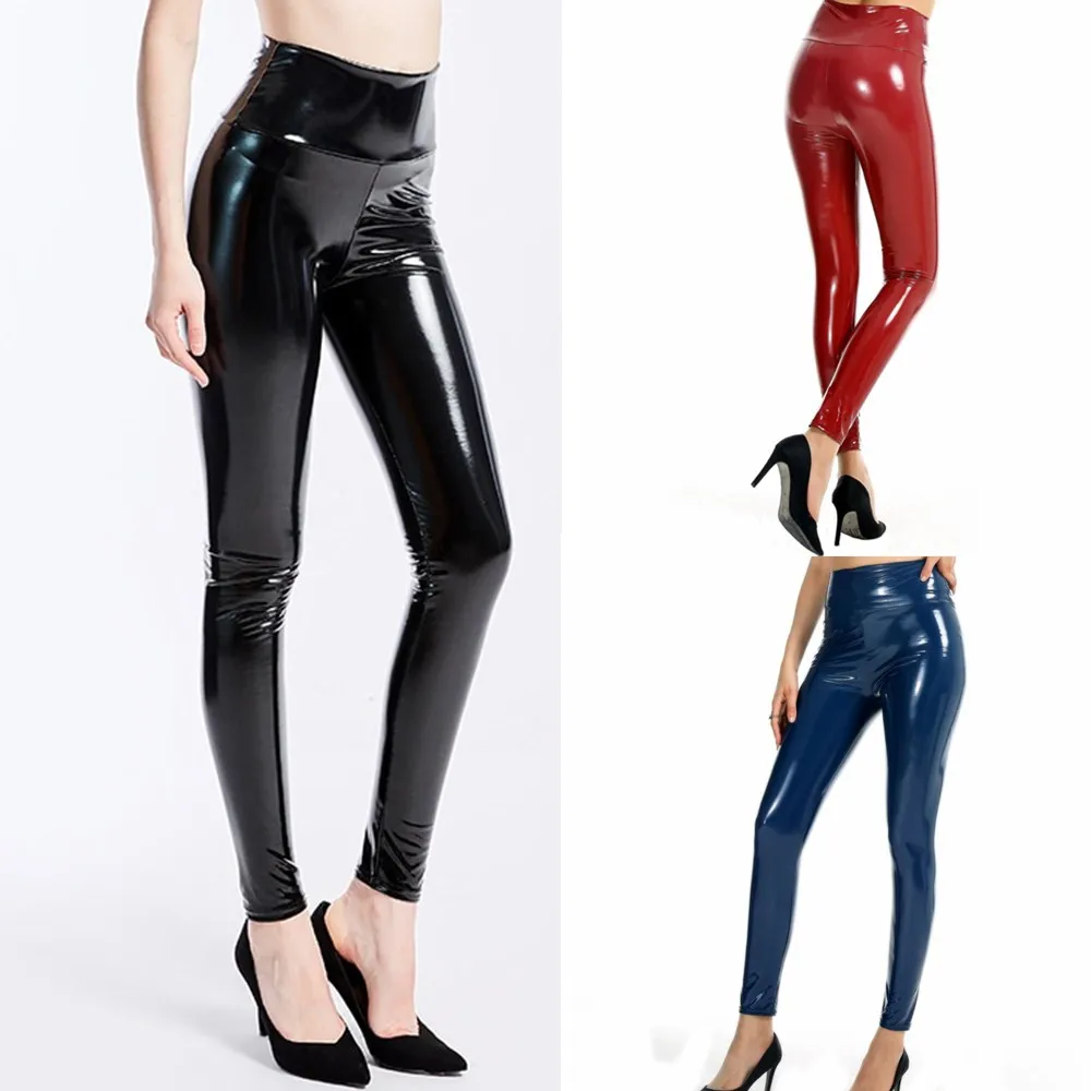 Top Trends: Women Sexy Leahter Leggings Fashion Plus Size Hight Waist Stretchy Pole Dancing Vinyl Pants Clubwear Skinny Pants Shoppable Styles