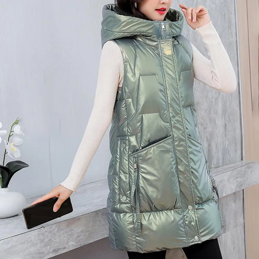 Top Trends: Down Cotton Padded Women Hooded Vest Overcoat Buttons Zipper Placket Sleeveless Ladies Jacket Coat Autumn Waistcoat Winter Vest Shoppable Styles