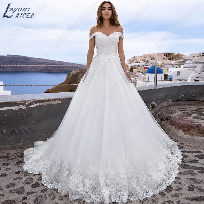 Top Trends: LAYOUT NICEB Sweetheart Wedding Dress Appliques A Line Wedding Gowns Off Shoulder Lace Up Vestidos De Noiva Mariage Princess Shoppable Styles