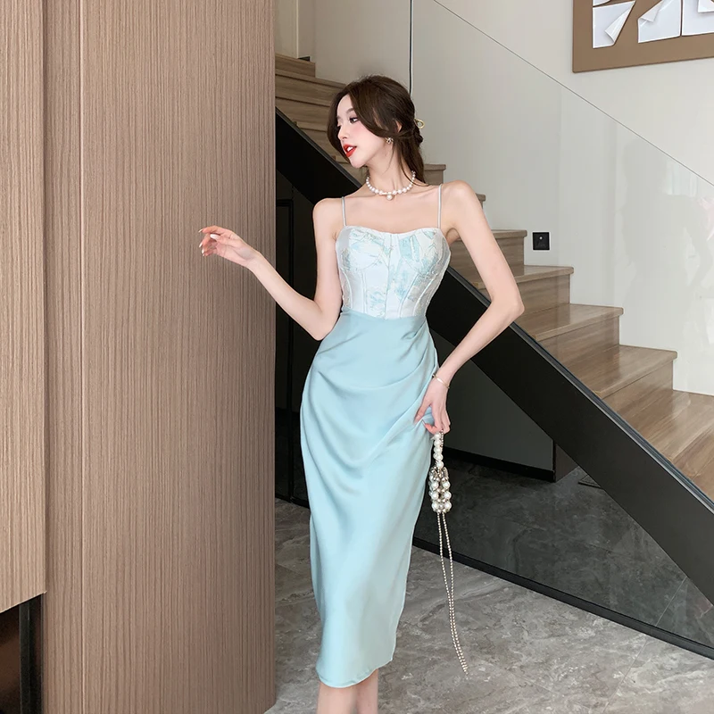 Top Trends: Sexy Backless Midi Dresses For Women Summer Elegant Party Prom Suspender Female Clothes Vestidos Satin Embroidery Evening Dress Shoppable Styles - Image 5