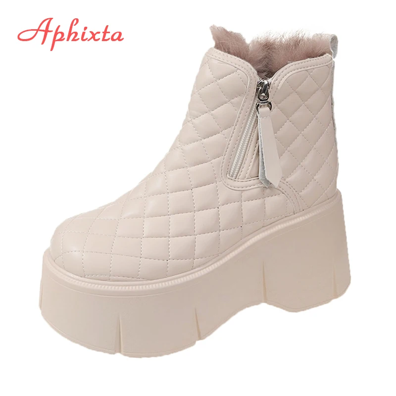 Top Trends: Aphixta Winter Platform Plaid Warm Plush Snow Boots Women Waterproof Fringe Zipper Shoes Thick Botton Sole Boots Shoppable Styles