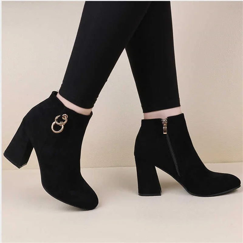 Top Trends: 2022 Autumn Winter Short Plush Boots Women Fashion Solid Female Snow Ankle Boots Square Heel Boots Warm Women High Heel Shoppable Styles